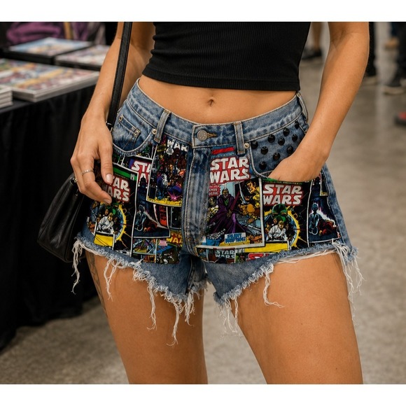 Coal N Terry Pants - Coal N Terry Star Wars Custom Reworked Studded Distressed Denim Shorts CK Denim
